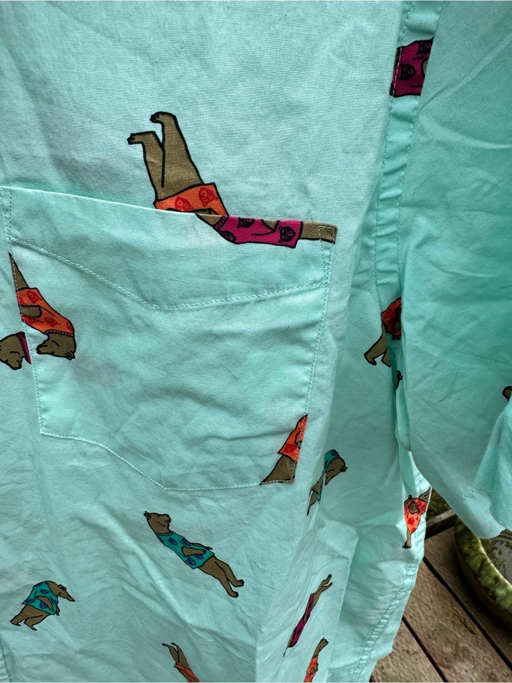 urban pipeline Mint Short-Sleeve Button-Down Shirt with Multicolor Dog Print - Picture 4 of 6